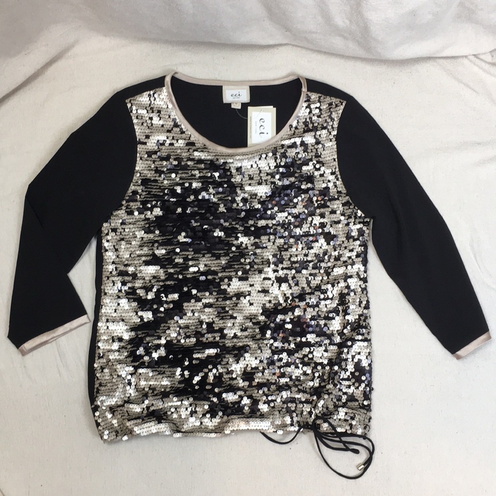 ECI Long Sleeve Sequin front top with drawstring M